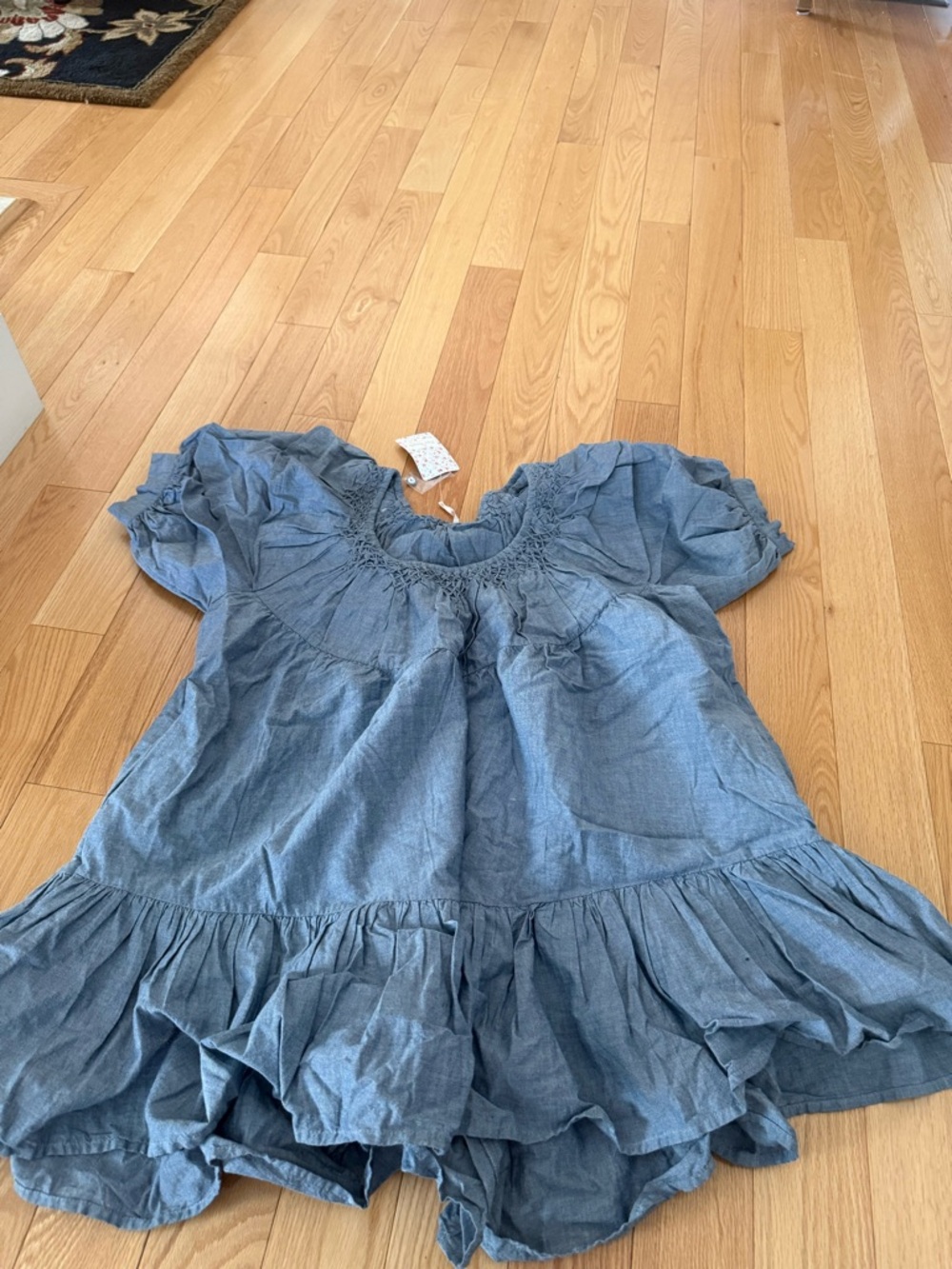 Free People Indigo Smocked-Neck Peasant mini dress